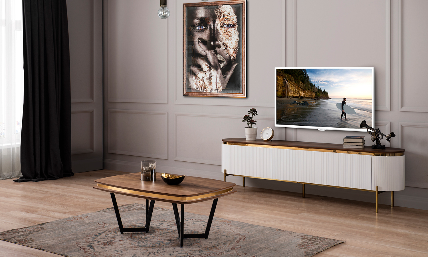 Tesla Ecru-Gold Tv Ünitesi